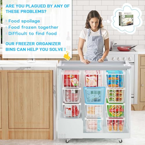 Image of SUNALLY Freezer Organizer Bins, 8 Pack Chest Freezer Organizer Stackable for 5-7 Cu.FT Deep Freezer Sort Frozen Meats and Food, Freezer Storage Baskets with Handles Easy Reach from Bottom, White