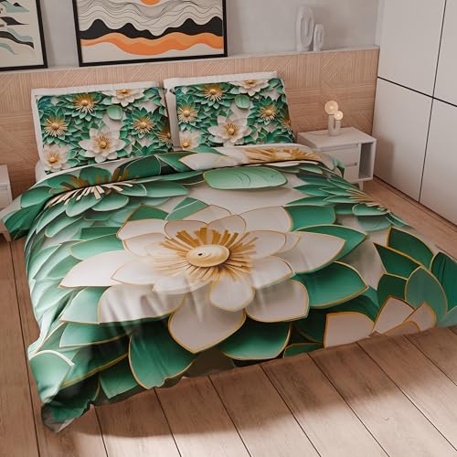 PETTI Artigiani Italiani - Set Copripiumino Una Piazza e Mezza 200x200 cm (2 Federe 63x63 cm Incluse), Parure Copripiumino Microfibra con Stampa Digitale Floreale 05 7 - Made in Italy
