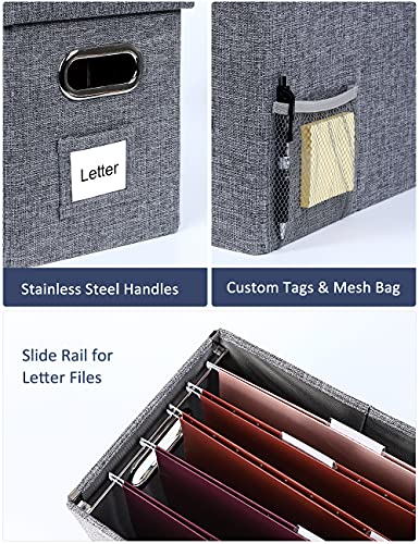 Ul Source File Box Desktop File Organizer Box For Letter Folder Documents With Smooth Sliding Rail,Portable Collapsible Hanging Filing Box With Lid (Grey, Pack Of 2) #TOP3