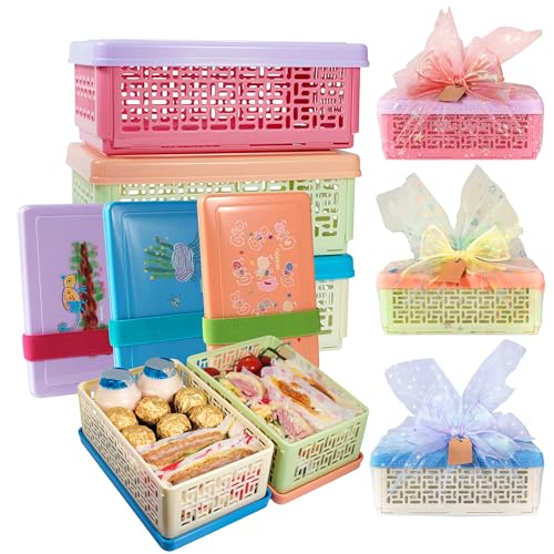 MENyOK 1QT Plastic Small Storage Basket with Lid,Collapsible Little Storage Crates Organization Container for Food Storage,Cookie Box,Crafts,Small Items,Office(7.2''x4.4''x2.8'') 3 Packs