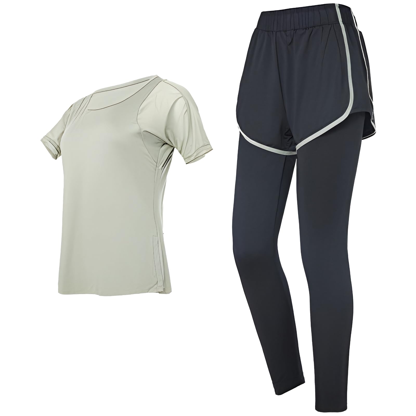 Completi Pilates nero, set da donna, abbigliamento traspirante XXL, pantaloncini sportivi e top a maniche corte inclusi, traspirante, 2 pezzi