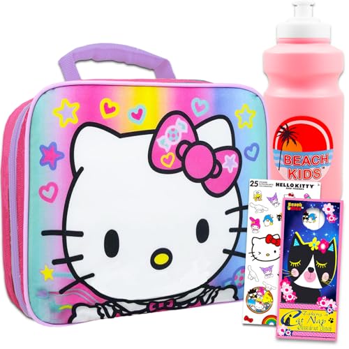Hello Kitty Lunch Box for Girls Set - Bundle with Hello Kitty Lunch Bag Plus Stickers, Water Bottle, More | Hello Kitty Lunch Container