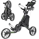 EASEGO Golf Push Cart 3 Wheel : Golf Caddy Pull Cart, One Click Folding Golf Bag Cart Lightweight Compact Golf Trolley with Cooler Bag, Umbrella, Cup & Phone Holder for Different Terrain