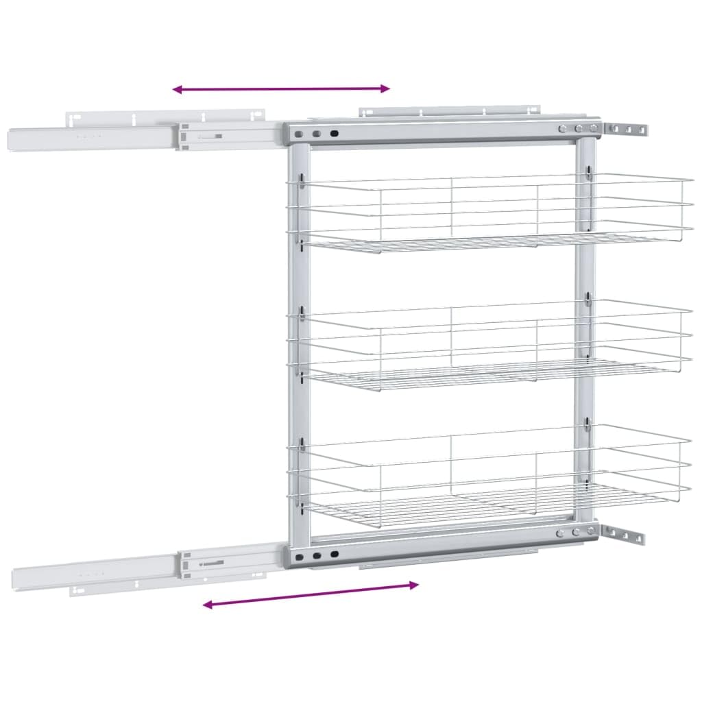 vidaXL Bandeja Extraíble Cocina 3 Niveles Alambre Plateado 47x25x56 cm Canasta Accesorios para Organización Optimización Práctica Espacio Utensilios
