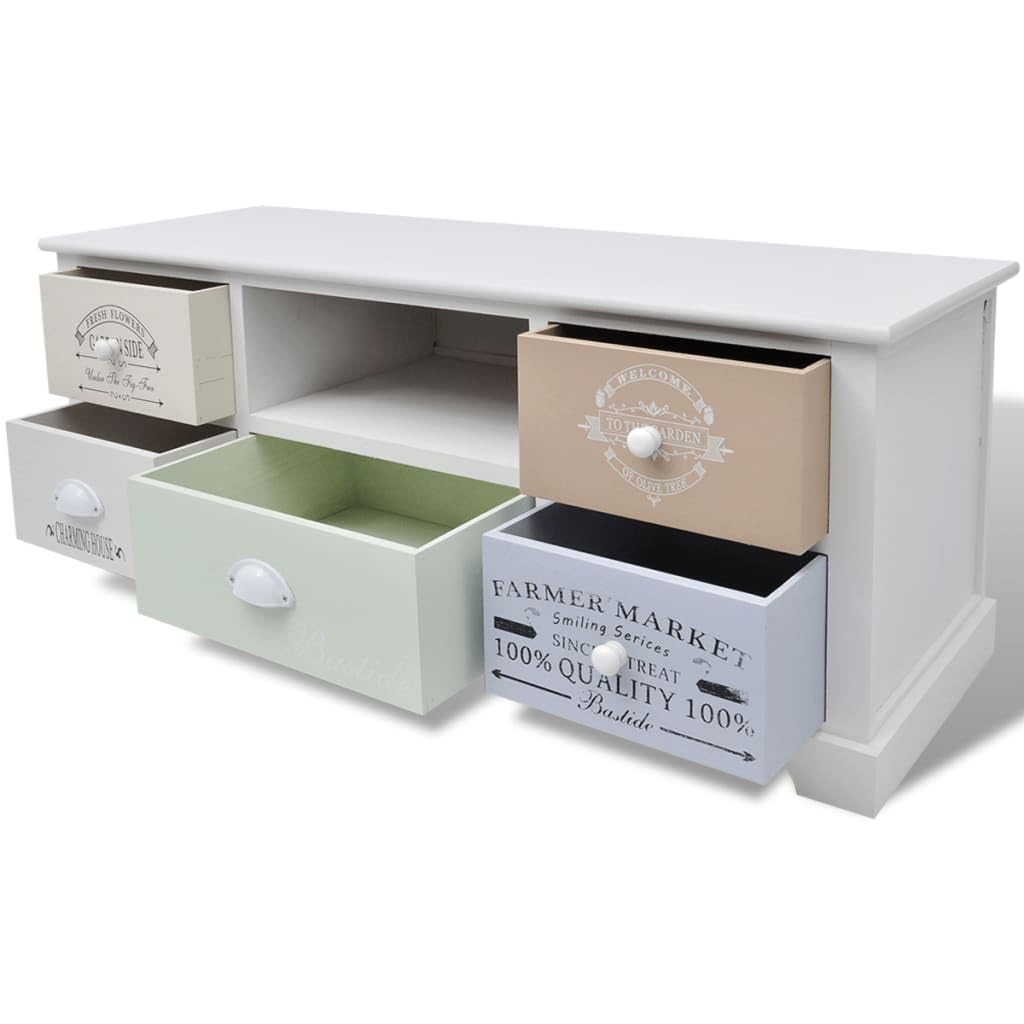 Mobile TV in legno stile francese, con 5 cassetti e vano portaoggetti, 100 x 35 x 40 cm, in legno di paulownia, per soggiorno, camera da letto, home theater, gaming, HiFi