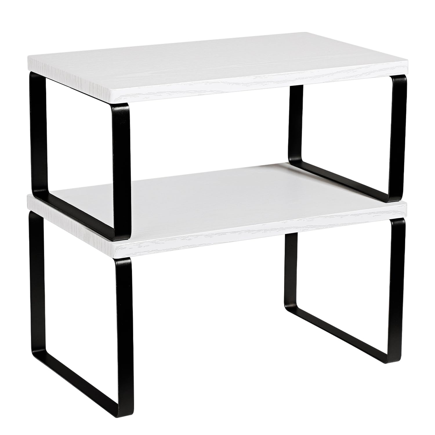 Lot de 2 étagères extensibles empilables pour comptoir de cuisine, étagère à épices en métal et bois, encre noire et blanc neige