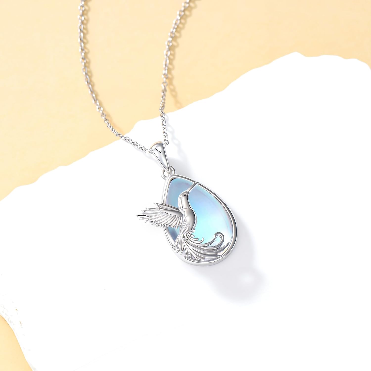 Moonstone Hummingbird Necklace for Women 925 Sterling Silver Teardrop Moonstone Hummingbird Pendant Ladies Jewelry Gifts - Image 4