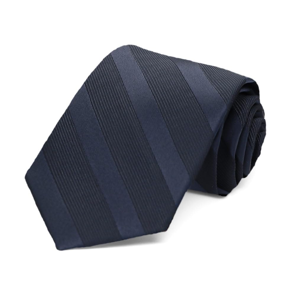 tiemart Boys' Neckties for 8 to13 years old (Navy Blue Elite Striped)