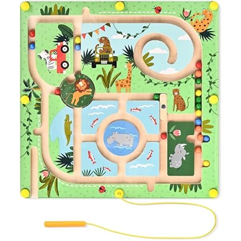 Yierchoo Jungle Magnetic Maze, Wooden Busy Board, Magnet Puzzle Game, Toddler Travel Learning Toys for Preschoolers Boys Girls Cover