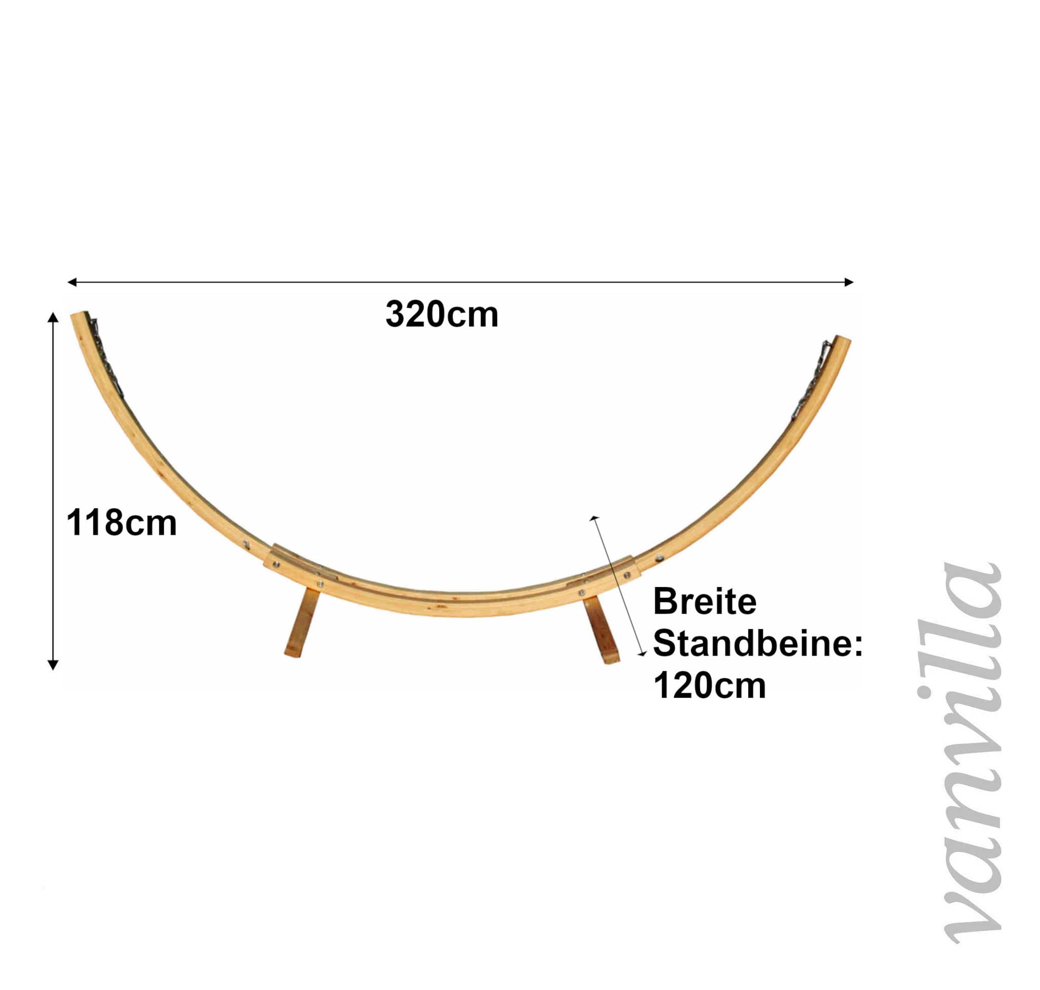 vanvilla Hängematte mit Gestell aus Lärche natufarben Lagarde 320cm x 120cm, Hängematte braun/Creme gestreift, Edelstahlteile, Hängemattengestell Holz