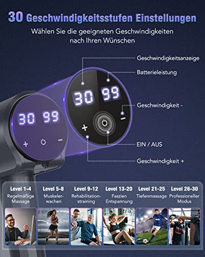 Massagepistole Massage Gun, Lefity Mini Massagepistole 2600mAh mit 30 Geschwindigkeiten und 6 Massageköpfen Handmassagegerät mit USB C Ladeanschluss Massagegerät für Nacken Schulter Rücken - Image 3
