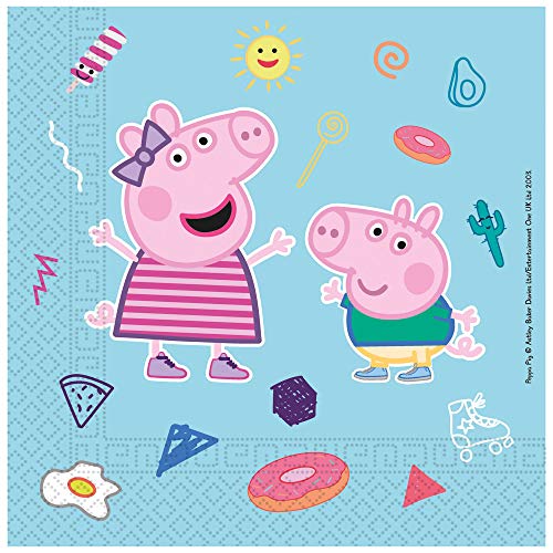 Procos 91878 - serwetki Peppa Pig, 20 sztuk, wymiary 33 x 33 cm, kompostowalne serwetki z motywem z papieru, dekoracja stołu, chustka, świnka