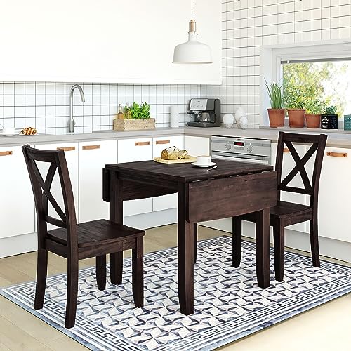 Harper & Bright Designs 3-Piece Wood Drop Leaf Dining Table Set with 2 X-Back Chairs, Space-Saving Breakfast Nook Dining Set, Espresso