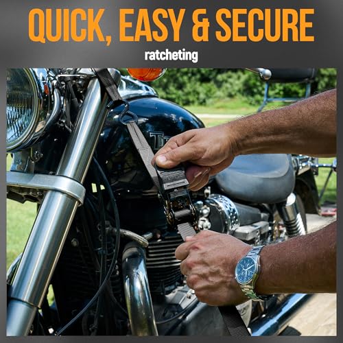 FORTEM Ratchet Straps, 748kg Break Strength, 4 Pack 4.6m x 2.54cm Tie Down Strap Set, 4 Soft Loops, Motorcycle Straps Tie Downs, Cargo Cam Buckles, Rubber Handles, Carry Bag - Image 5