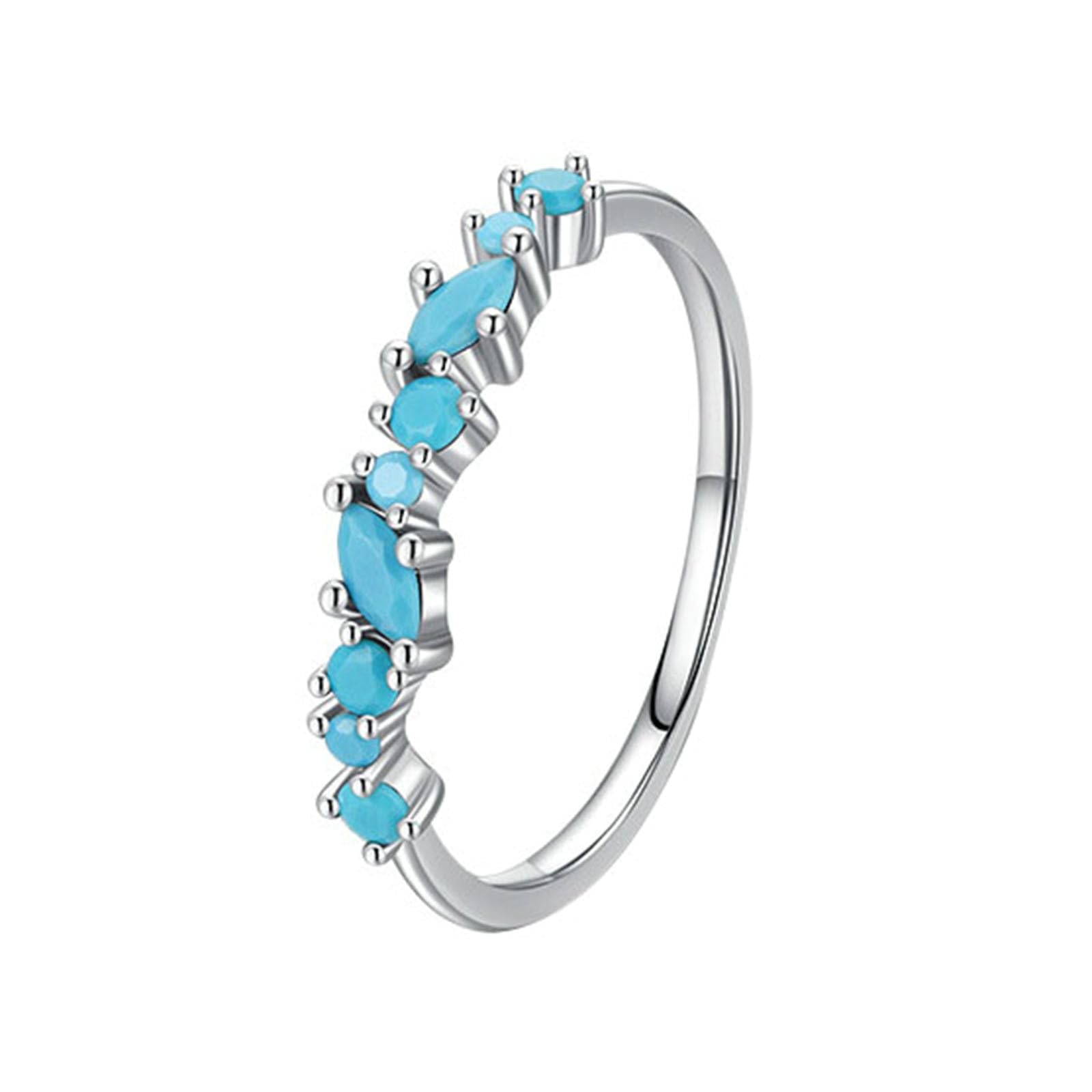 Alianzas de boda para mujer, anillo de compromiso de oro blanco de 18 quilates, simple marquesa, redondo, turquesa, anillo de boda de oro blanco para mamá, novia, novia