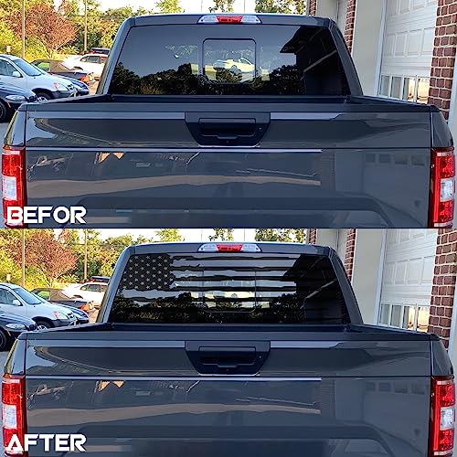 Image of American Flag Rear Window Decal for Trucks & SUVs (66x17 Inches) - Black Old Glory Flag Sticker - Fits Pickup Trucks, Cars Windows - UV Resistant, Easy to Apply