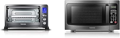 Toshiba AC25CEW-BS - Horno tostador digital y horno microondas EM131A5C-BS con sensor inteligente, interior fácil de limpiar, modo ecológico y