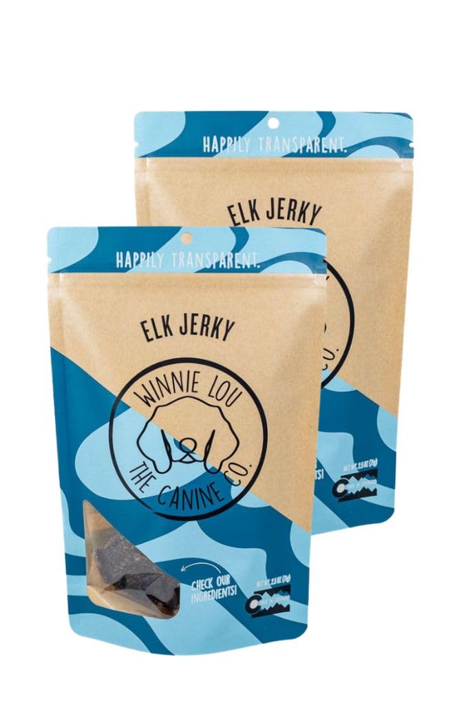 Winnie Lou Elk Jerky Dog Treats – Limited Ingredient, Human Grade, Training Treats for Small, Medium & Large Dogs, Made in USA (2 Pack)