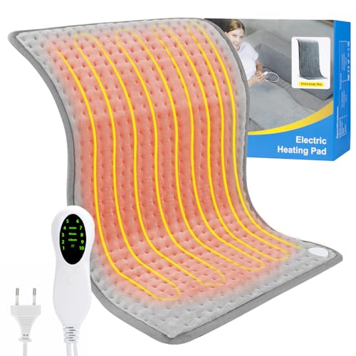 Longzhuo Almofada elétrica com função de desligamento automático e 10 configurações de temperatura almofada térmica para costas, pescoço, ombros e abdómen (cinza, 40 x 76 cm)