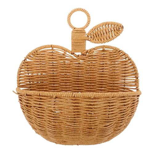 TOYANDONA Cesta de Pared de Ratán Tejida Forma de Manzana Cesta Colgante para Almacenamiento de Frutas y Verduras Organizador Decorativo para Cocina y Hogar