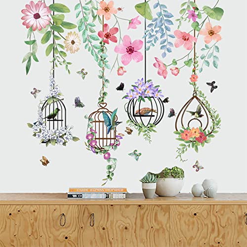 Runtoo Stickers Muraux Fleurs et Oiseaux Autocollant Mural Plantes Vignes Papillon Deco Stickers...