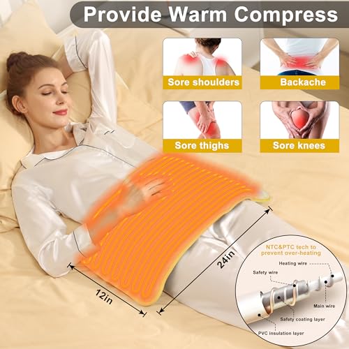 Image of Heating Pad Electric Heat Pad, Hot Heated Pad,Multiple Temp and Timer Settings,Suitable for Shoulders, Neck, arms, Abdomen, Back, Legs, etc. (Cream Color, 24 inchX12 inch)