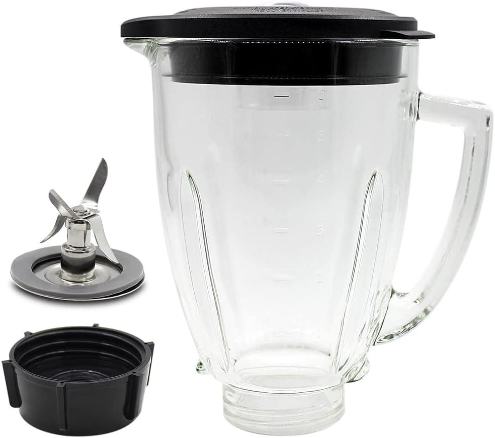 Anbige Replacement parts 6-Cup Glass Jar With Blade, Gasket, Base, Lid, Compatible with Oster Blenders