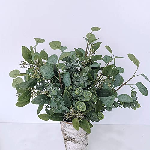 Winlyn 7 Pcs Artificial Eucalyptus Leaves Sprays Bulk Mixed Grey Green Eucalyptus Stems For Vase Floral Bouquets Wreath Garland Arrangement Christmas Holiday Wedding Seasonal Greenery Decoration #TOP6