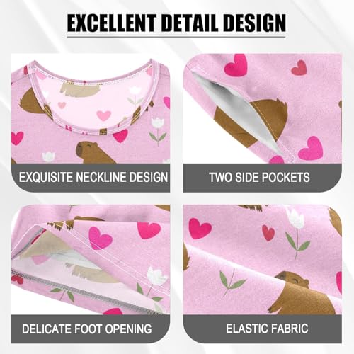 Capybara Heart Flower Pajama Set Short Sleeve PJS 2 Piece Summer Pajamas Shorts Sets Cotton 5Y4