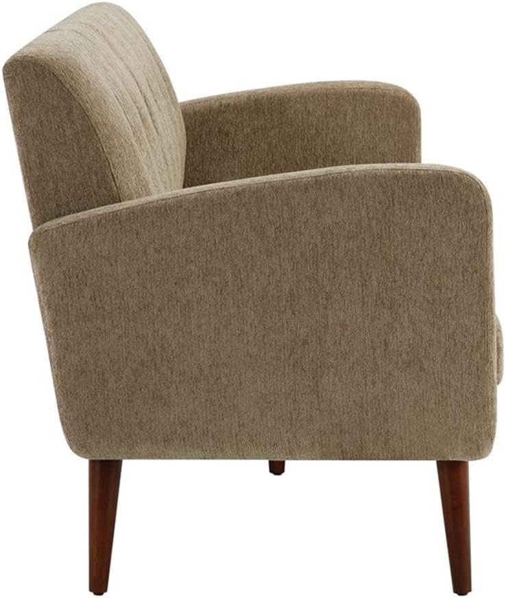 Pemberly Row Loveseat, Taupe Fabric Upholstery, 49" W x 30.75" D x 34.75" H, Medium Espresso Finished Wood Legs, Compact Mid-Century Modern Sofa for Living Room, Bedroom, Small Spaces, Home Office