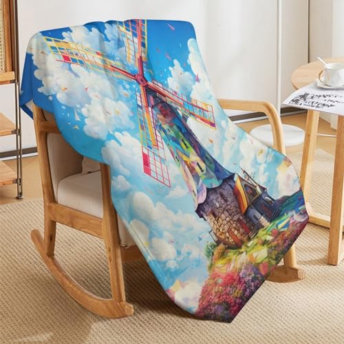 Manta de franela suave Colorful Windmill 180x200 cm gris para cama y sofá de cuatro estaciones 5