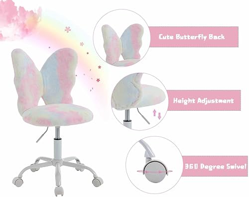 Miniatura 5 de chairus Silla de escritorio para niños, silla de estudio de piel sintética de mariposa para niñas adolescentes, silla de tocador ajustable para