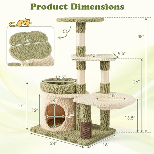 Tangkula Torre para Gatos Verde Multi-Nivel con Rascadores y Hamaca miniatura 3