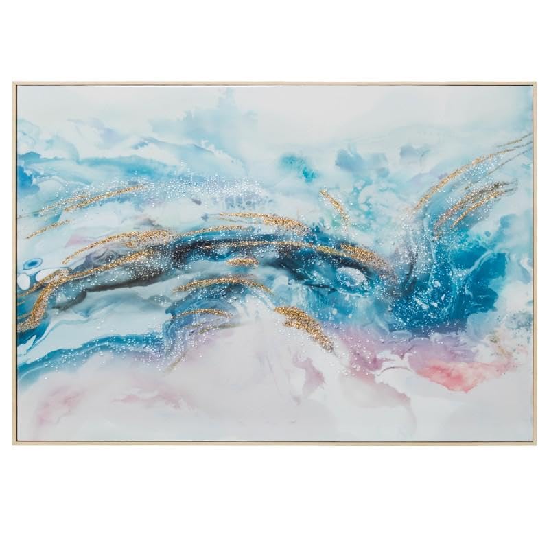 Tableau abstrait bleu or décoration murale salon 70x100
