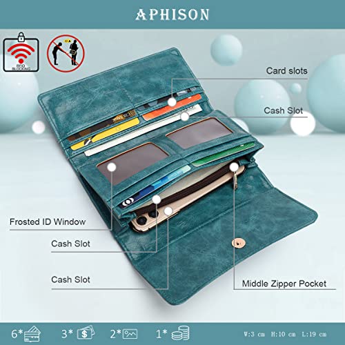 Image of APHISON Womens Wallets RFID Blocking Leather Clutch Long Wallet for Women Card Holder Phone Organizer Ladies Travel Purse Hollow Out Sunflower Design Gift, A4-peacock