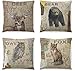 JWEK Housse de Coussin Ensemble de 4 canapé taie d'oreiller rétro Animal Sauvage Renard Hibou Ours forêt forêt Montagne Animal câlin taie d'oreiller Salon Chambre décoration 45X45Cm