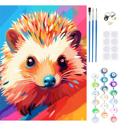 Pintura por Números para Adultos erizo Pintar por Numeros Niños Principiantes fruta, DIY Kit de Pintura al óleo de Lienzo con Pinceles, Paint by Numbers Pigmento Acrílico, Mujer Regalo 30x20cm M-73