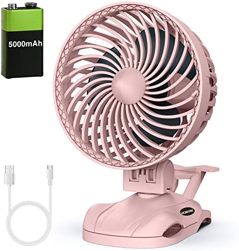 HONYIN 5000mAh Rechargeable Battery Operated Clip on Fan, 6'' CVT Small Desk Fan with Sturdy Clamp, Quiet Operation, Little Personal Cooling Fan for Bedroom Stroller Office Treadmill