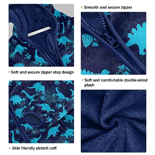 Cute Dinosaurs Blue Boys Fleece Hoody Jacket Zip Up Coat Warm Fall Winter Plush Jacket Long Sleeve Outerwear3