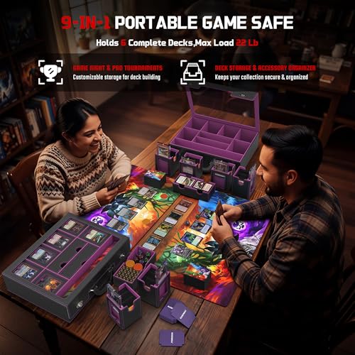 Image of Kabinka MTG Commander Deck Box, Modular 9-in-1 TCG Card Storage Box with Dice Tray & Sideboard Box, 6-Deck Capacity Card Case, Includes 6 Magnetic Card Holders /100CT Card Sleeves /Playmat, Purple