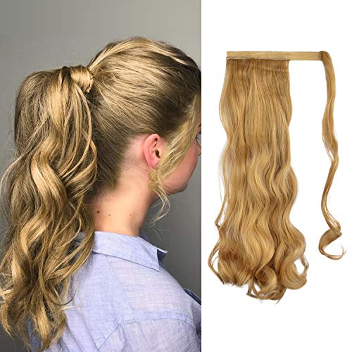 FEHSFEN Curly Wrap Around Ponytail Hair Extensions 21 Long Wavy Clip in Synthetic Hair Pony tail Hairpieces for Women Girls
