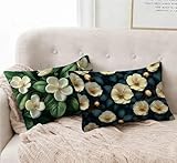 Funda Almohada 30x50 Juego de 2 Blanco Funda Cojin Loto Patrón Cojin Rectangular con Cremallera Invisible Doble Cara Estampad Diseño para Decoracion Hogar Otoño Salon Sofa Cama, Regalo -lsy2501238