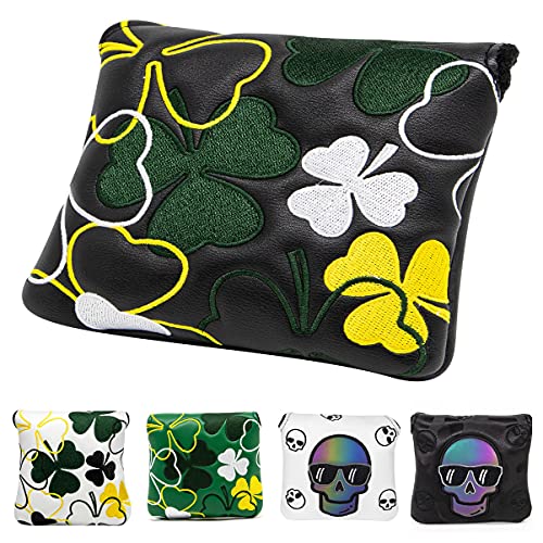 Lucky Clover Heel Shaft Golf Square Mallet Putter Cover Headcover Magnetic, Golf Club Protector for Taylormade Spider Mallet Putter