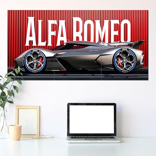 Image of Posternet Super Car Split Poster Set, 12 inch x 18 inch, Split Design Wall Decor Posters For Bedroom, Living Room, Office. (Alfa Romeo)