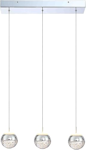 Miniatura 7 de JoollySun Lámpara Colgante de Cristal Moderna Lámpara Colgante de 3 Globos para Isla de Cocina y Baño - Cromo