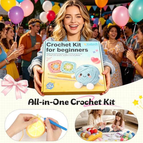 Image of Katech Crochet Kit for Beginners Adults Kids-Crochet Starter Kits-Includes Soft Yarn for Crocheting, Hooks, Accessories, Tutorials, Ideal Crocheting Kit for Kids Adults as Gift