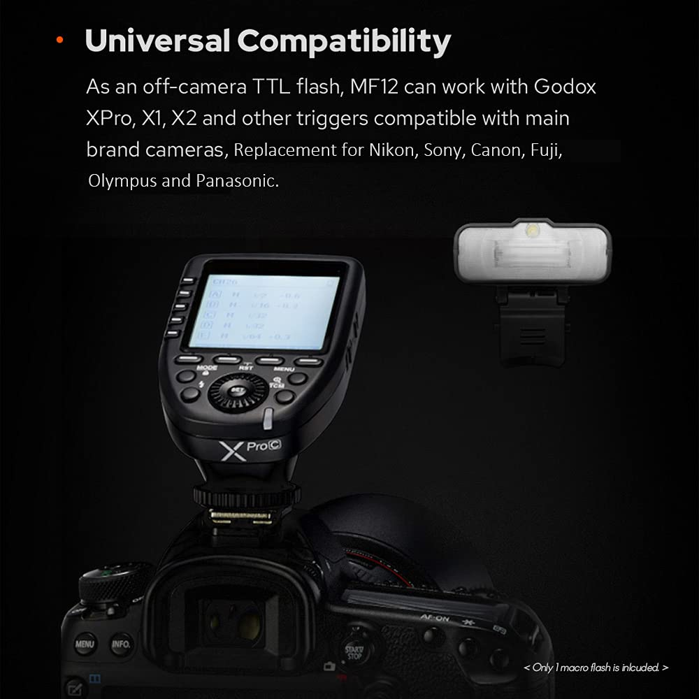 GODOX MF12 Macro Flash 2.4G Controllo della trasmissione wireless Numero guida 16 Modalità TTL M con filtro colorato Cold Shoe per ritratti di piante Insetti Cibo Gioielli Fotografia Macro
