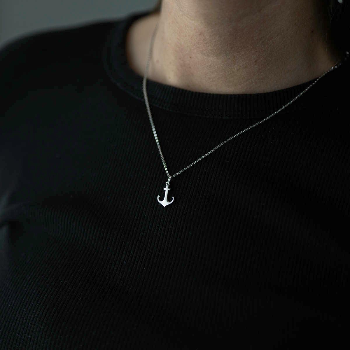 MATERIA by Matthias Wagner Ciondolo piccolo a forma di ancora in argento 925 da donna, con collana, 20 x 10 mm, Argento