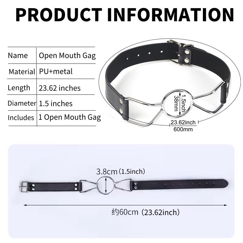 Open Mouth O-Ring Gag with Adjustable Leather Strap,Sex Mouth Plug,BDSM Fetish Restraints Bondage Gags &Muzzles Sex Toys for Couples: Black