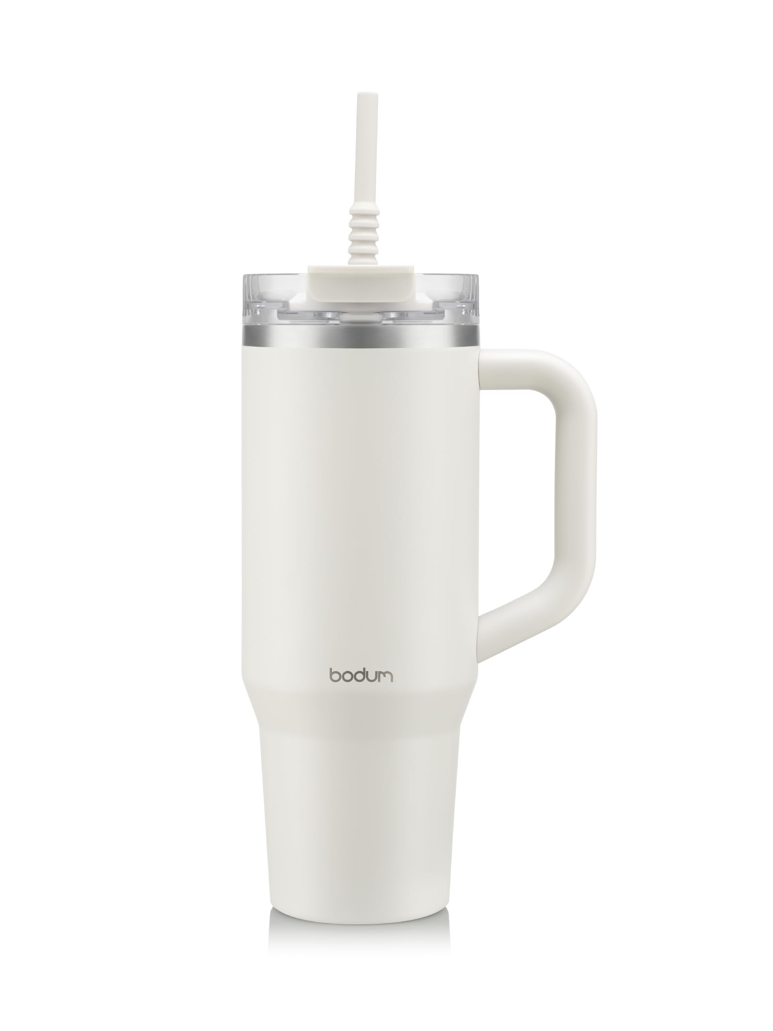 Bodum Travel Mug Tumbler 1.2 L Winter White - Metal Water Bottle with Straw, Handle and Lid - Dishwasher Safe - For Cold Drinks and Warm Coffee